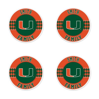 Miami Hurricanes 4" Personalized Circular Coasters 4-Pack Set