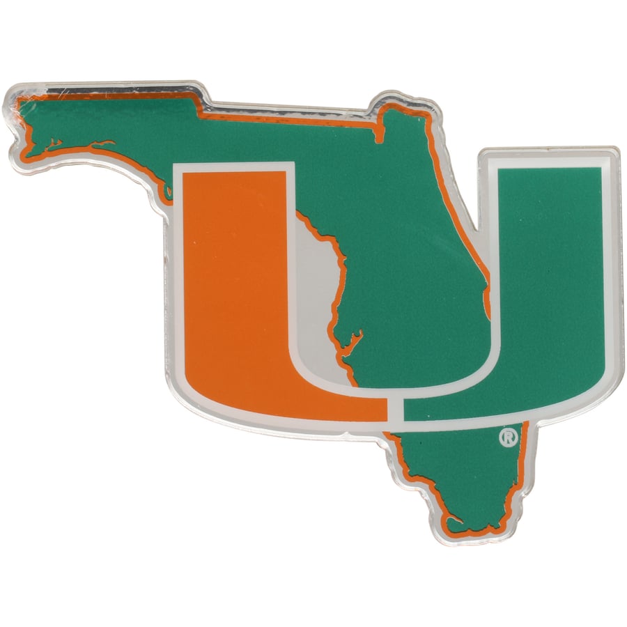 Miami Hurricanes State Shape Acrylic Metallic Auto Emblem
