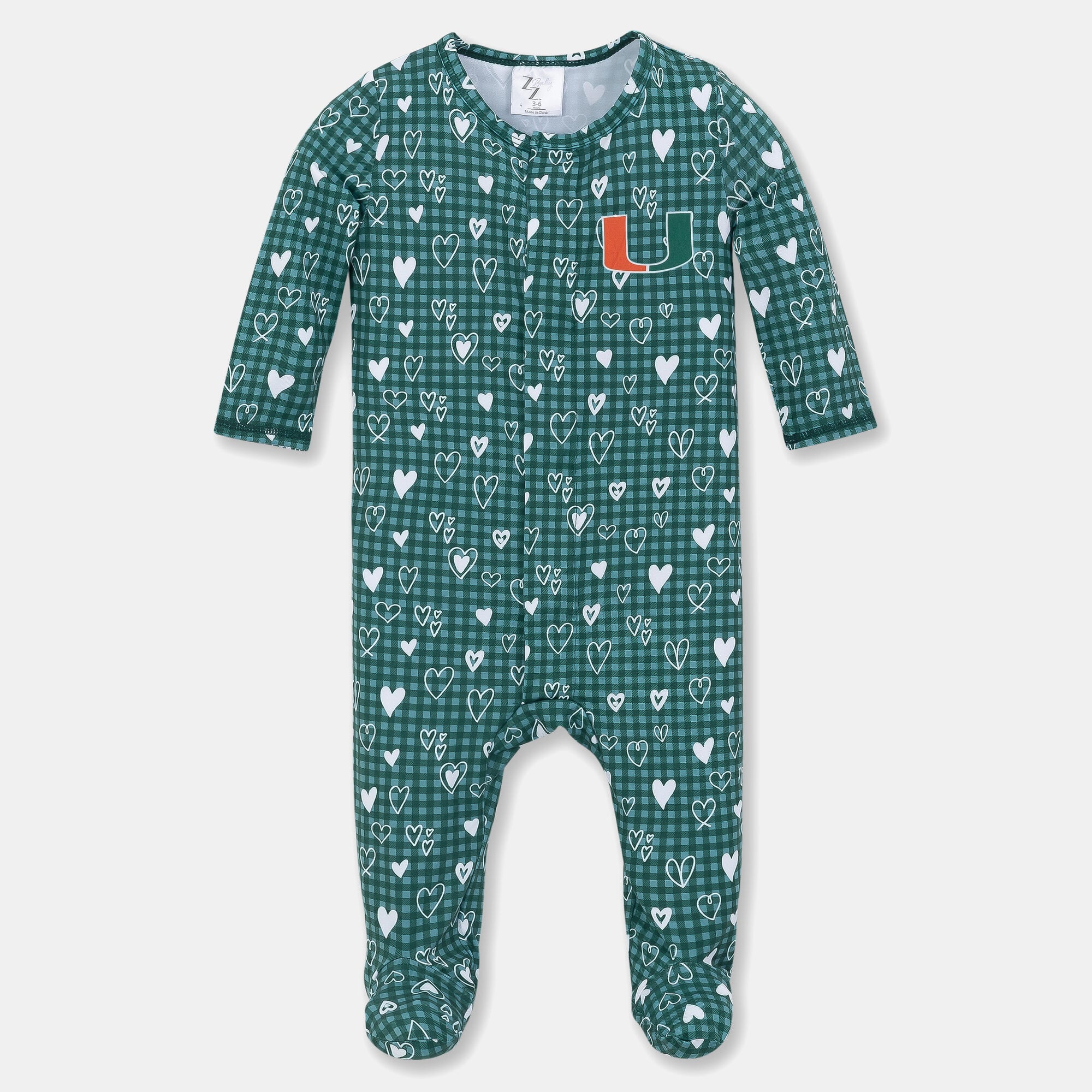 Pyjama gigoteuse ZooZatz vert Miami Hurricanes Hearts à fermeture magnétique pour nouveau-né et nourrisson