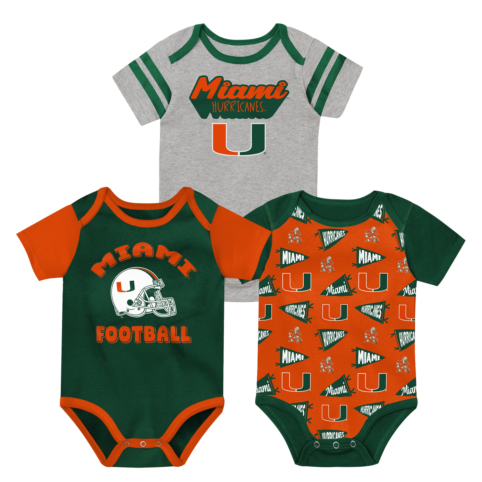 Newborn Outerstuff  Green Miami Hurricanes Star Player Three-Piece Bodysuit Set