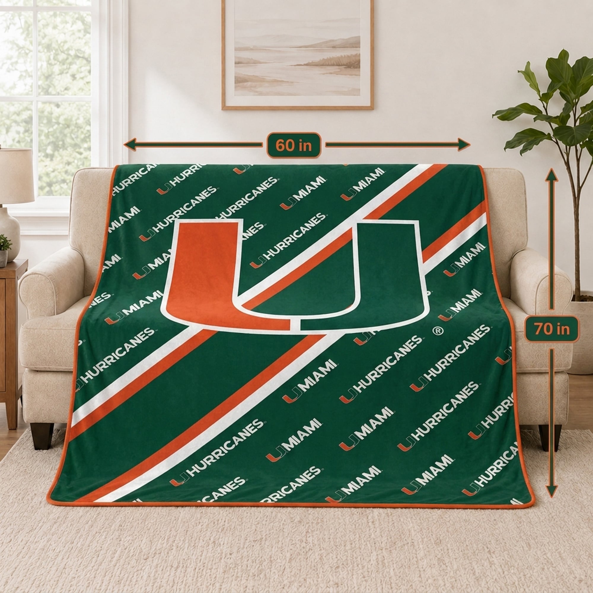 Couverture ultra douce Pegasus Miami Hurricanes 60" x 70" (diagonale) avec logo doublé