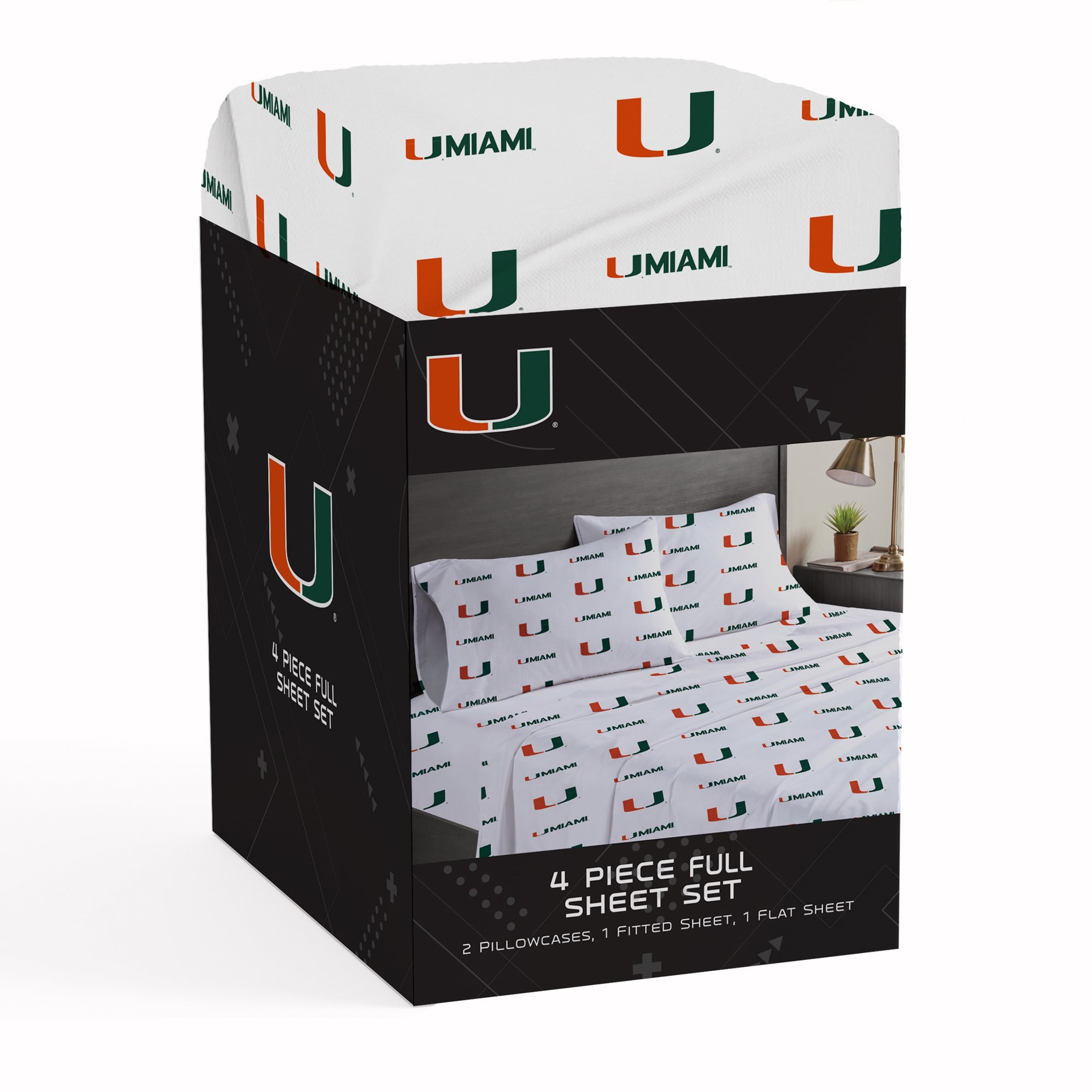 Ensemble de draps complets quatre pièces Pegasus Miami Hurricanes
