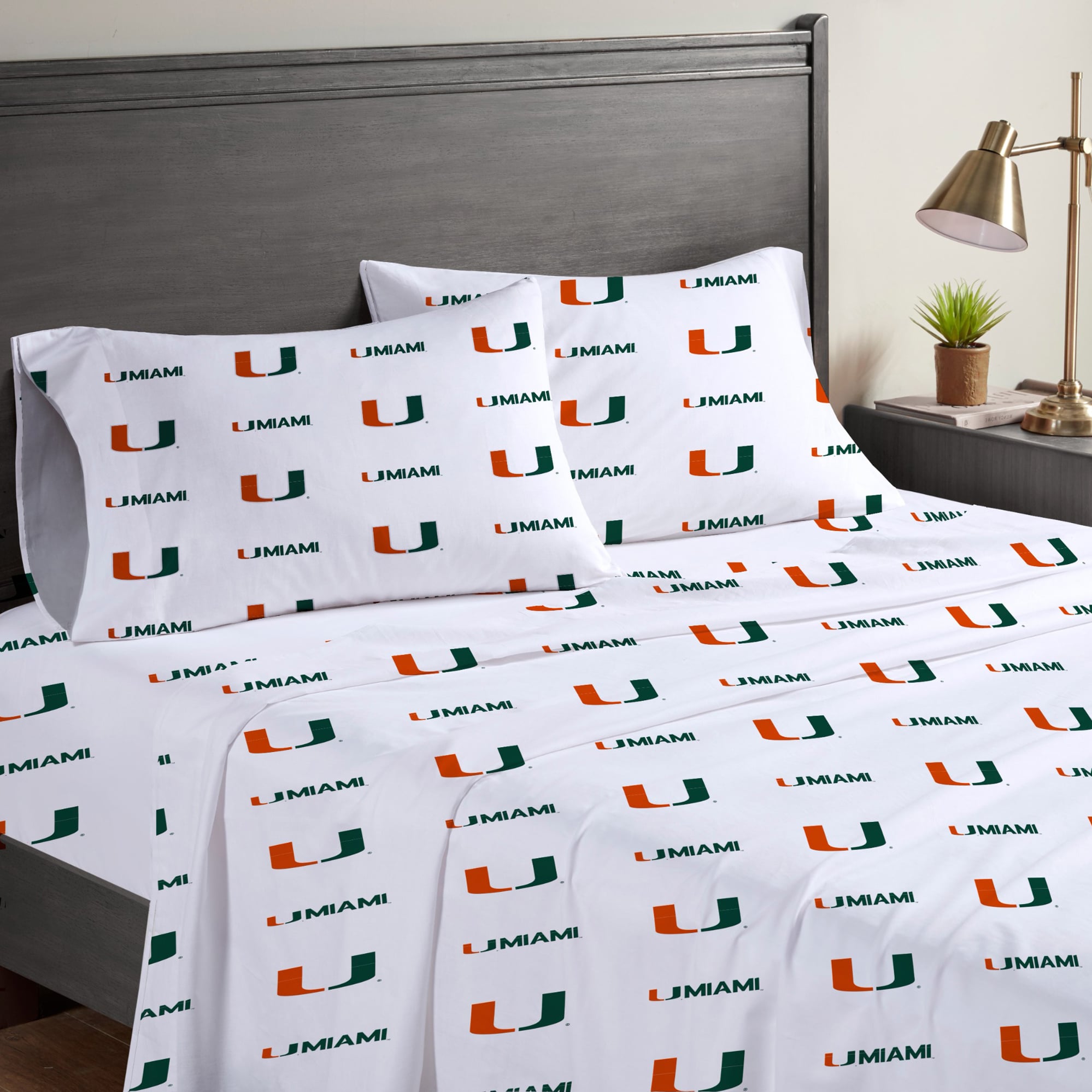 Ensemble de draps quatre pièces Pegasus Miami Hurricanes pour lit queen