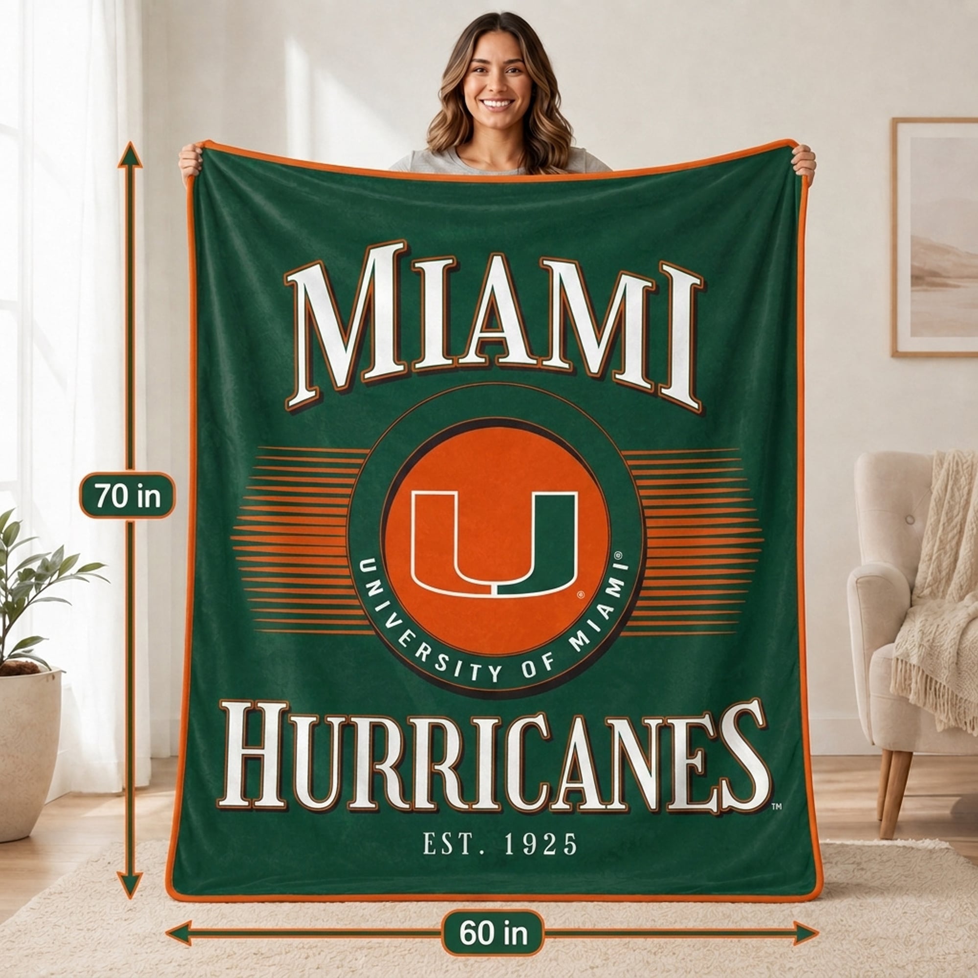 Pegasus Miami Hurricanes Spotlight Arch 60" x 70" Ultra Soft Throw Blanket