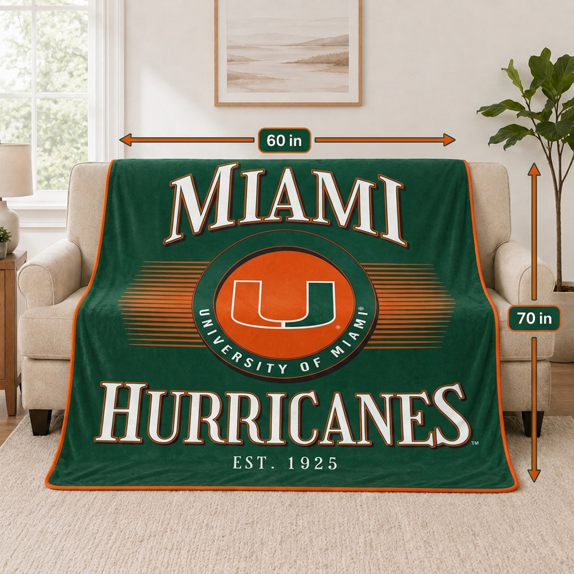 Pegasus Miami Hurricanes Spotlight Arch 60" x 70" Ultra Soft Throw Blanket