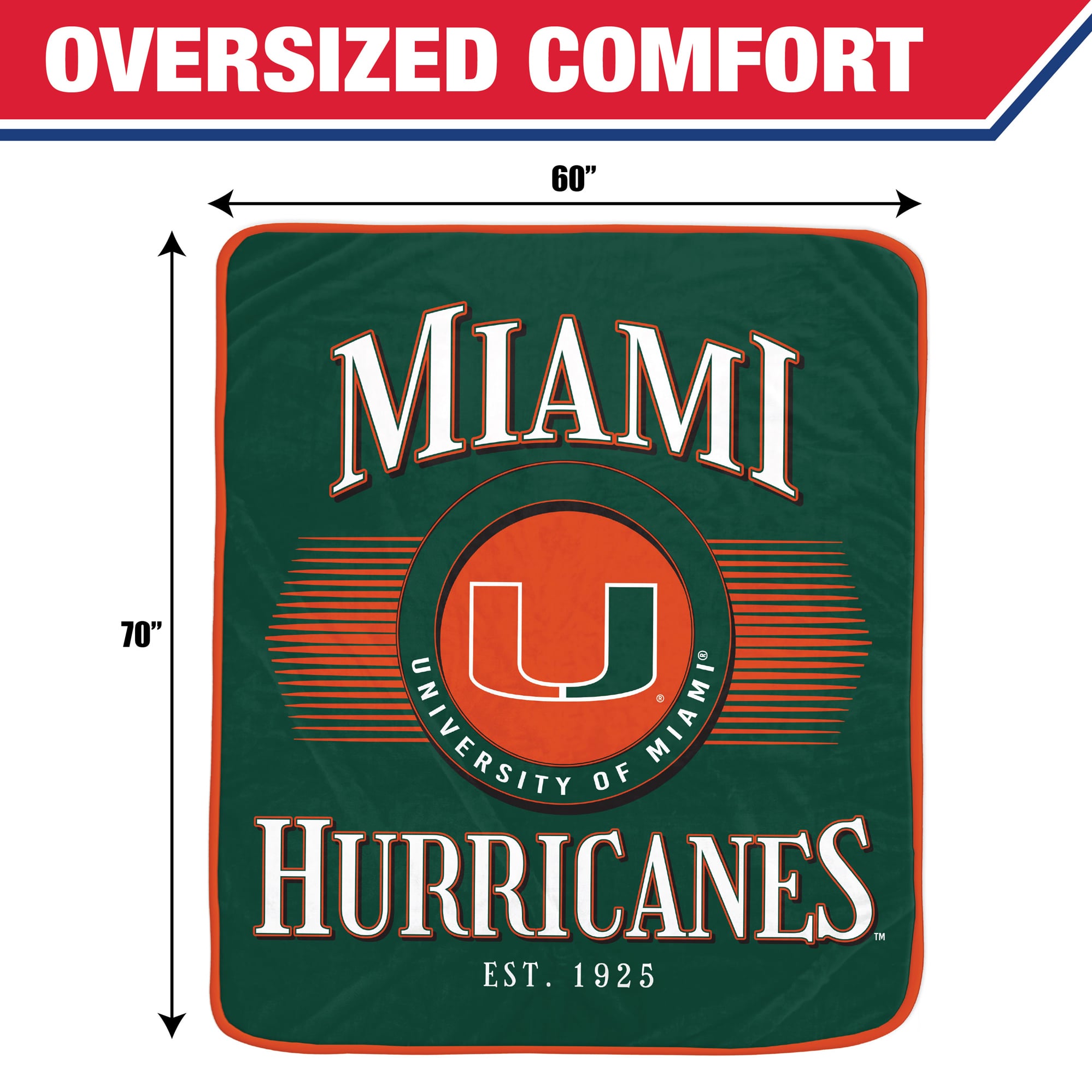 Pegasus Miami Hurricanes Spotlight Arch 60" x 70" Ultra Soft Throw Blanket