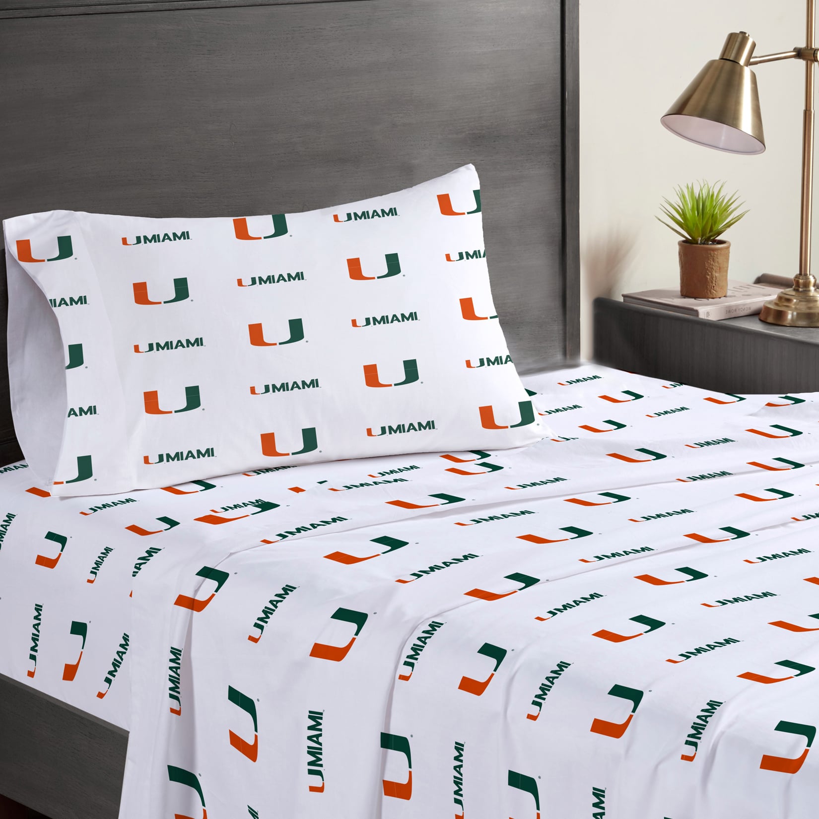 Pegasus Miami Hurricanes Three-Piece Twin Sheet Set