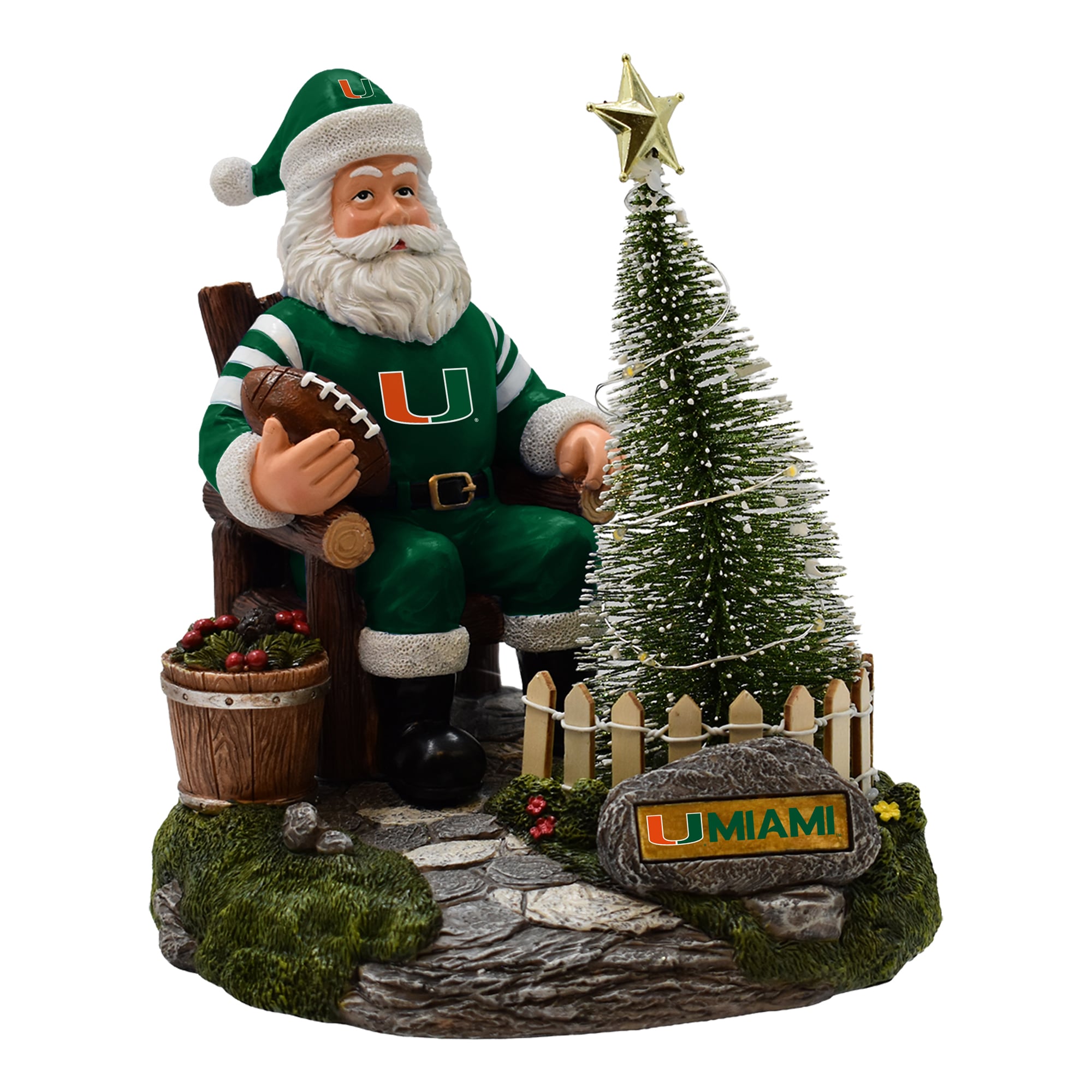 Figurine de Père Noël Miami Hurricanes de The Memory Company avec sapin LED
