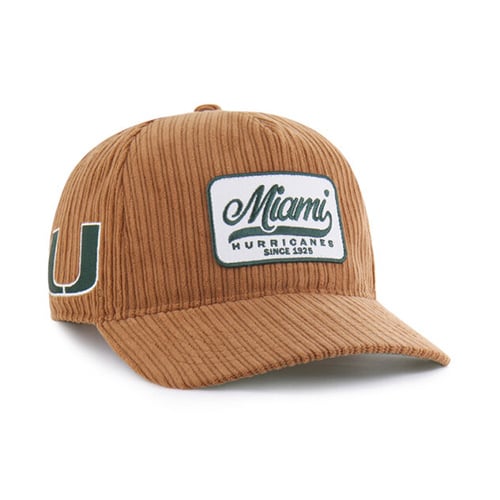Chapeau unisexe marron Miami Hurricanes en velours côtelé à patchs et à fixation réglable