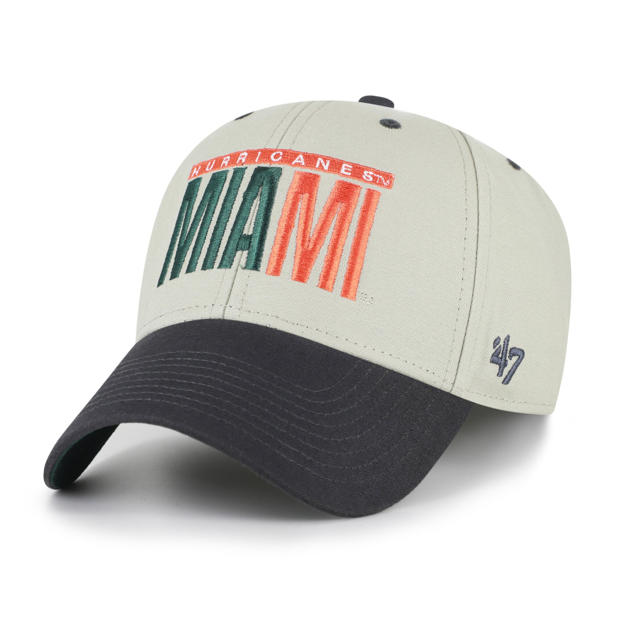 Casquette unisexe ajustable '47 grise/noire Miami Hurricanes, inscription demi-bloc MVP