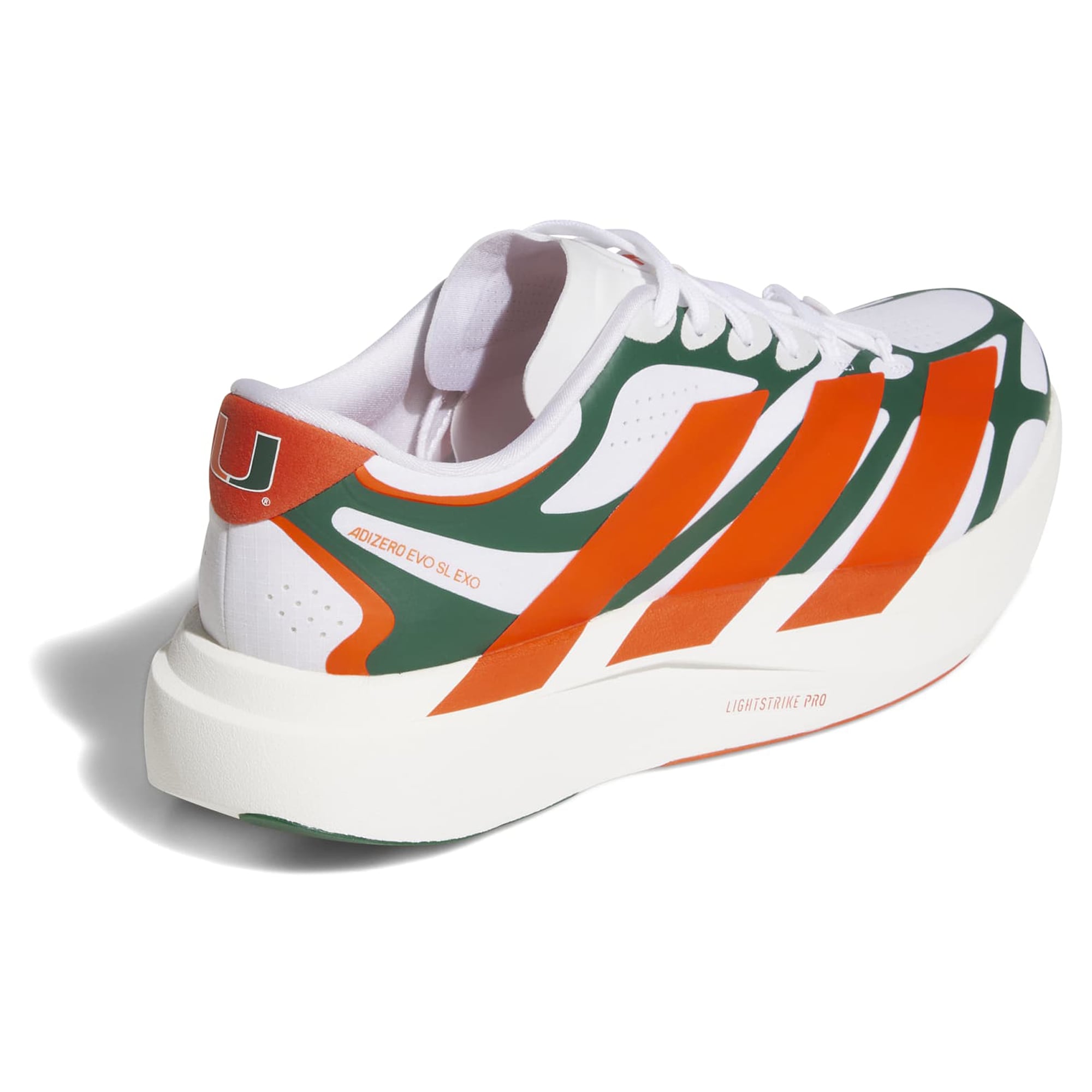 Unisex adidas White Miami Hurricanes Adizero EVO SL EXO Sneakers