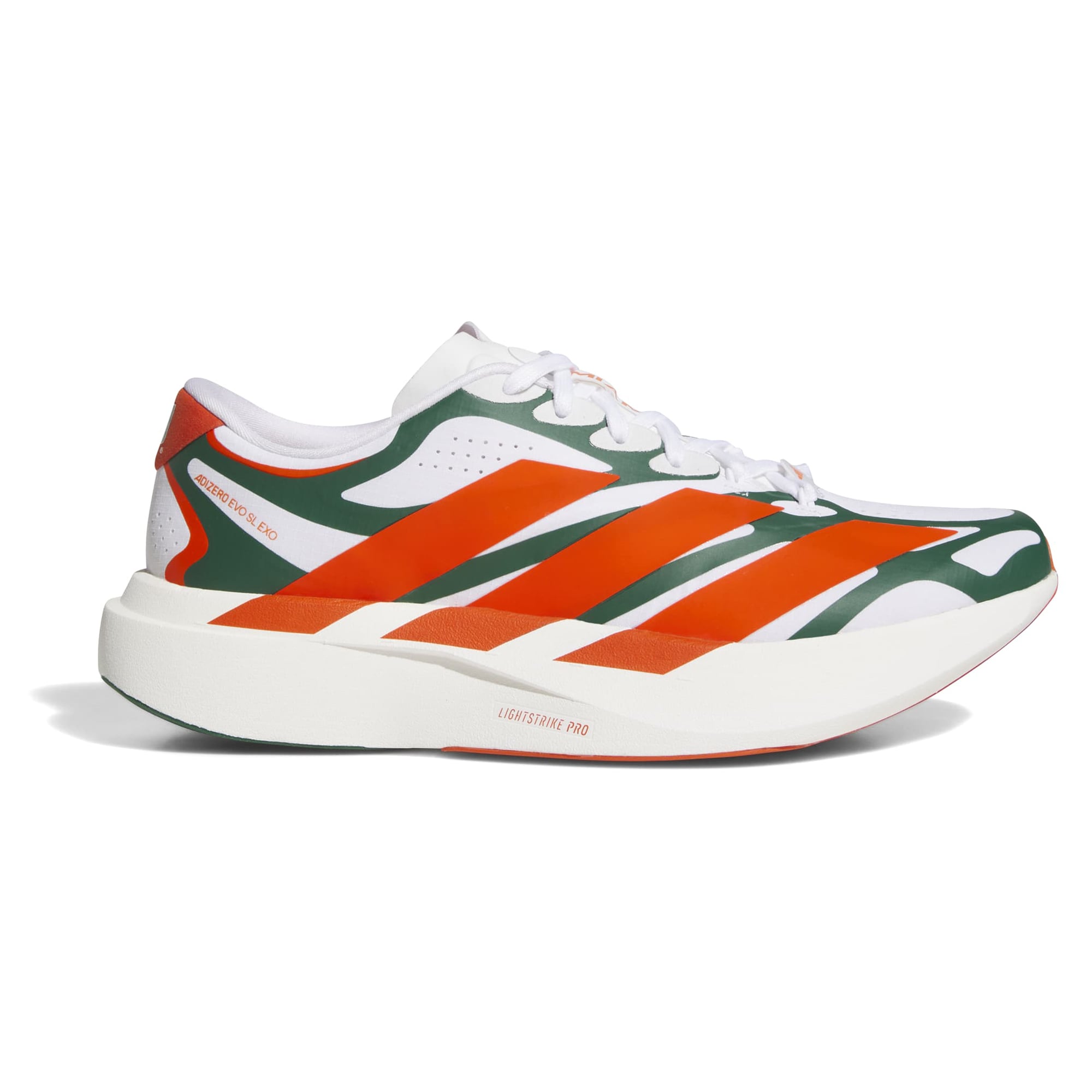 Unisex adidas White Miami Hurricanes Adizero EVO SL EXO Sneakers