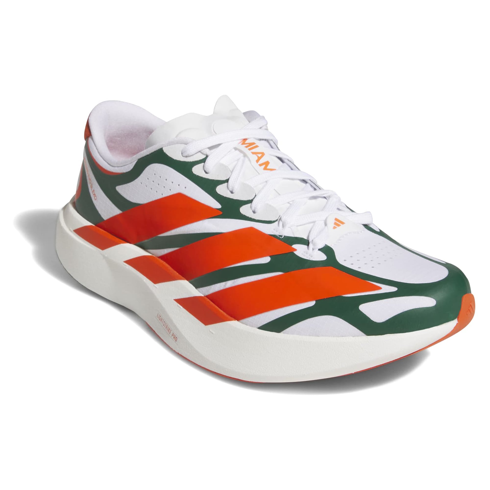 Unisex adidas White Miami Hurricanes Adizero EVO SL EXO Sneakers