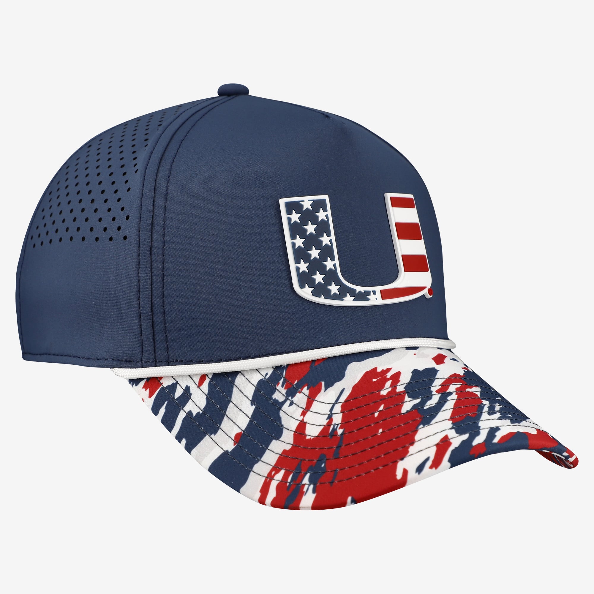 Casquette unisexe à cordon ajustable, bleu marine, Miami Hurricanes, étoiles et rayures.