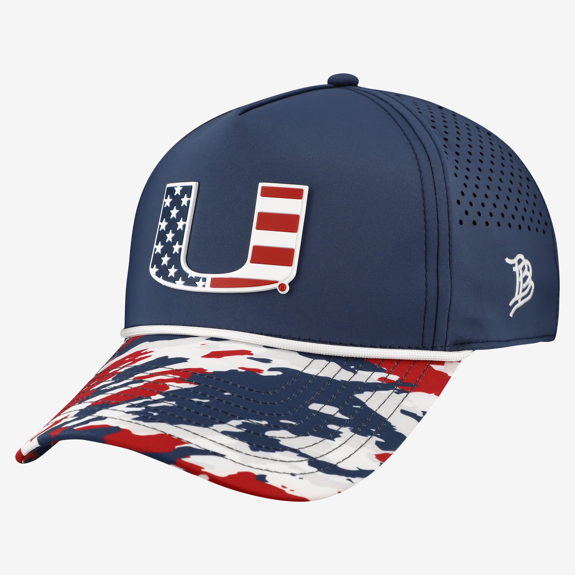 Casquette unisexe à cordon ajustable, bleu marine, Miami Hurricanes, étoiles et rayures.