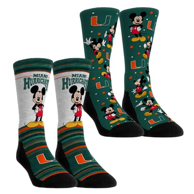  Miami Hurricanes Rock Em Unisex Mickey Mouse Two-Pack Crew Socks Set - Orange