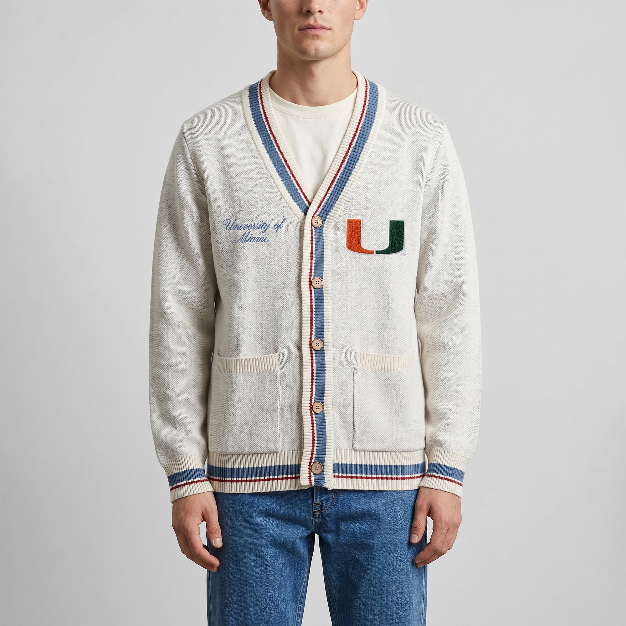Gilet unisexe Uscape Apparel Natural Miami Hurricanes à rayures américaines et boutons