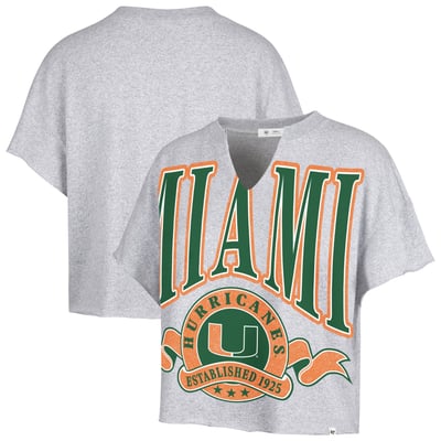  Miami Hurricanes '47 Women's Banners Out Oversized Notch-Neck T-Shirt - Heather Gray