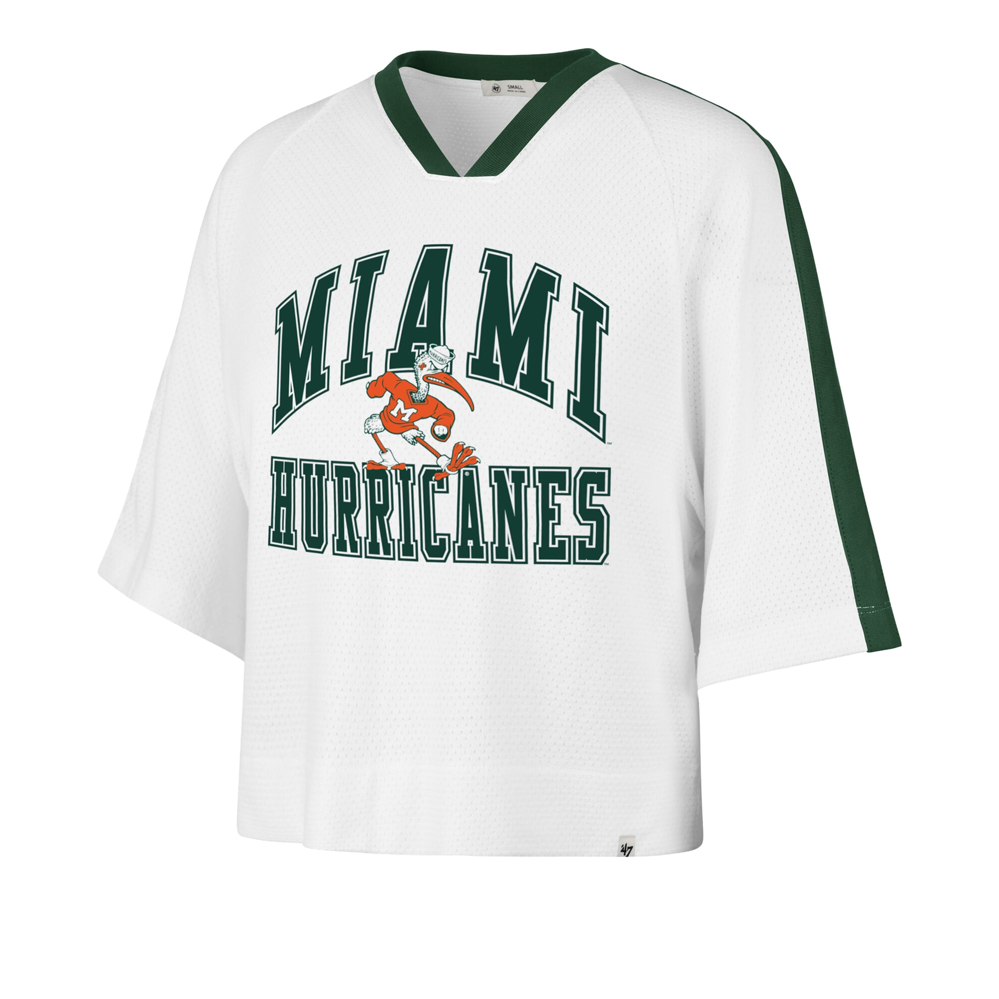 Women's '47 White Miami Hurricanes Big Overarch Drop Needle Raglan V-Neck T-Shirt