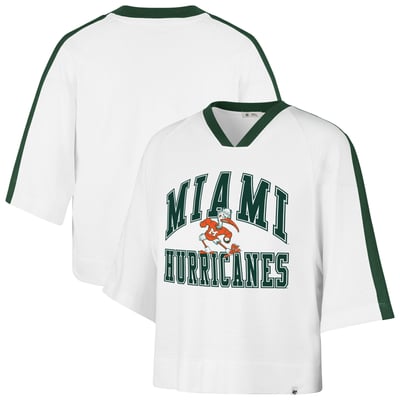  Miami Hurricanes '47 Women's Big Overarch Drop Needle Raglan V-Neck T-Shirt - White
