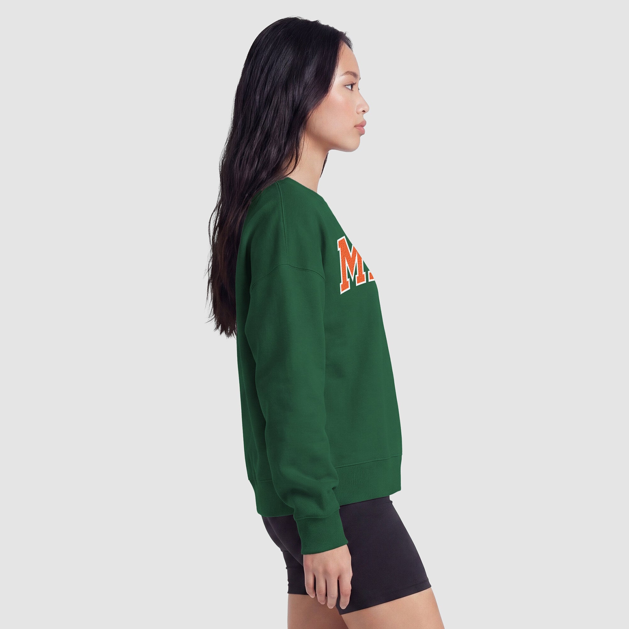 Women's Champion Green Miami Hurricanes Fleece Crew Sweatshirt