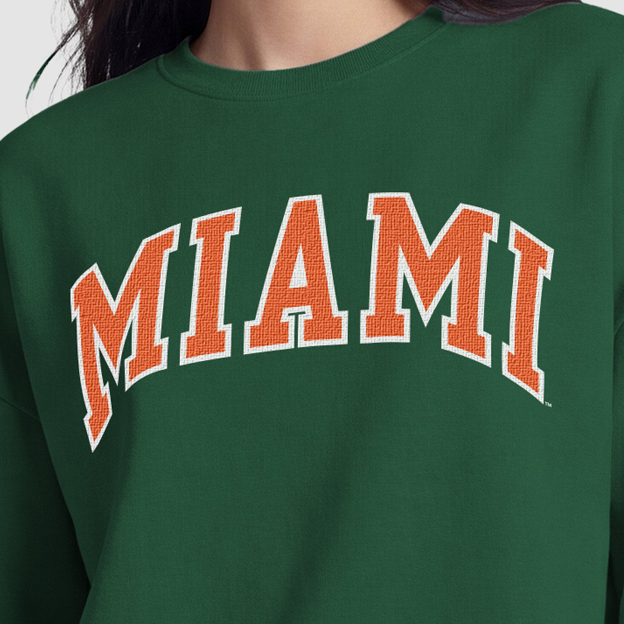 Women's Champion Green Miami Hurricanes Fleece Crew Sweatshirt