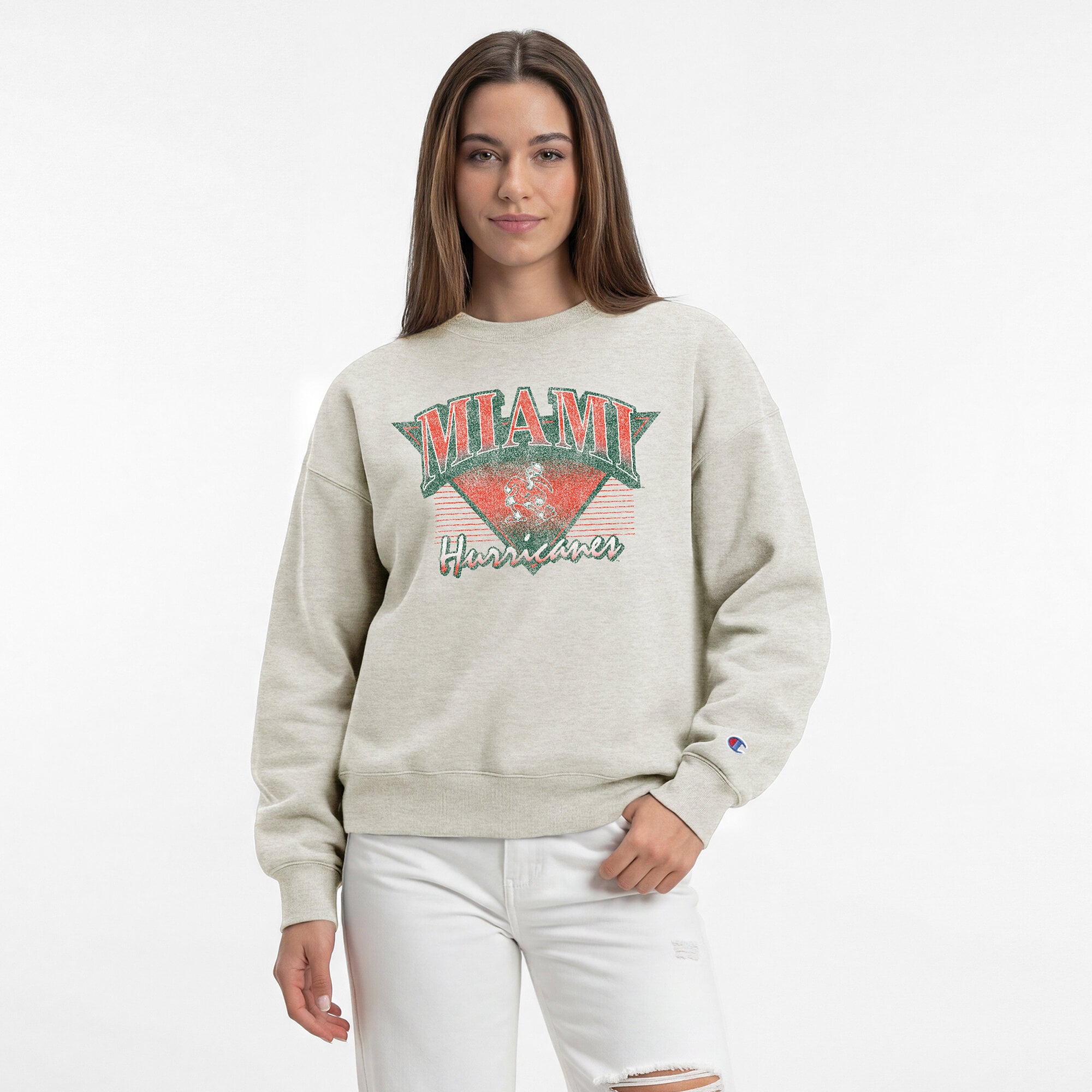 Women's Champion  Oatmeal Miami Hurricanes All-Star Weave Sweatshirt