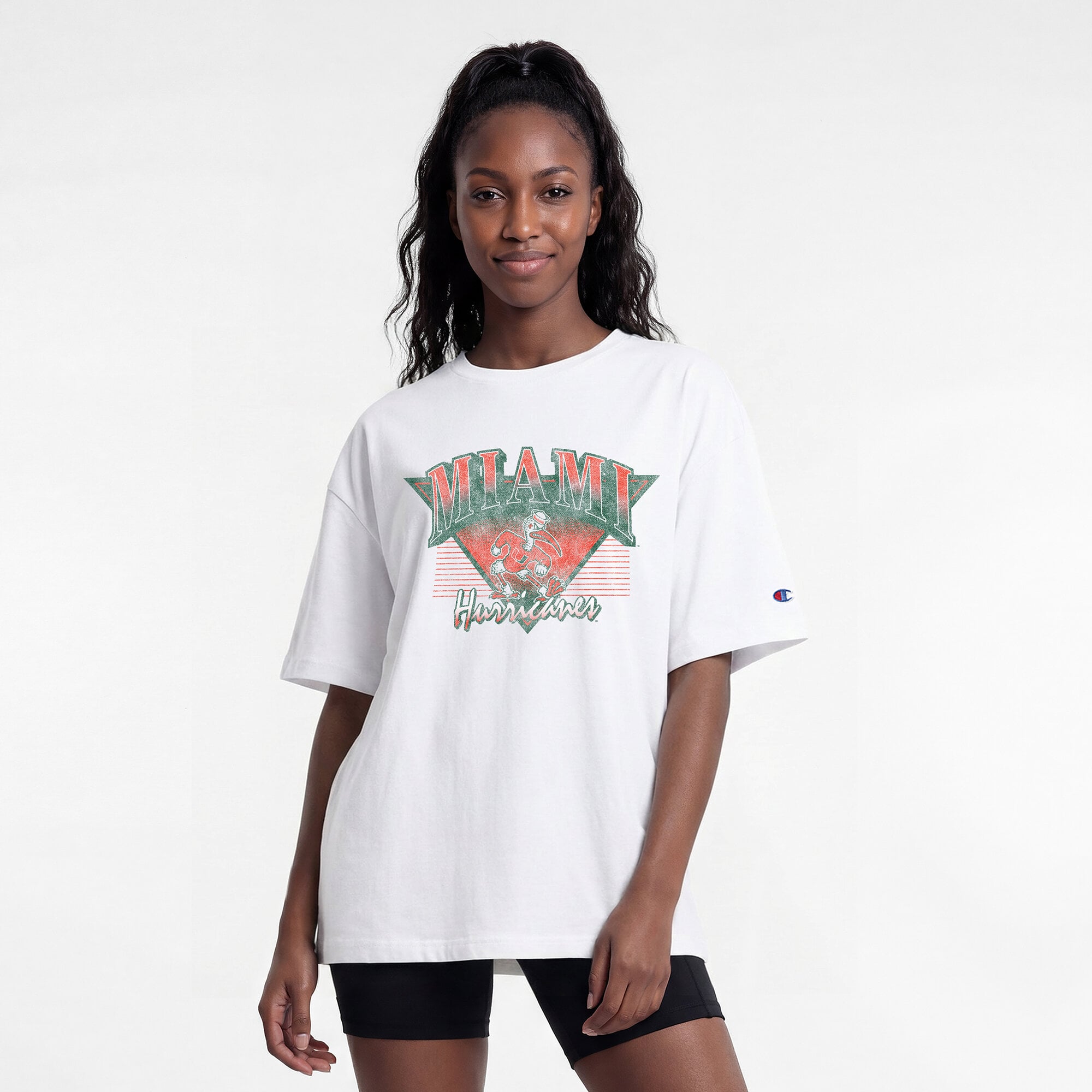 Women's Champion White Miami Hurricanes Retro Oversized T-Shirt
