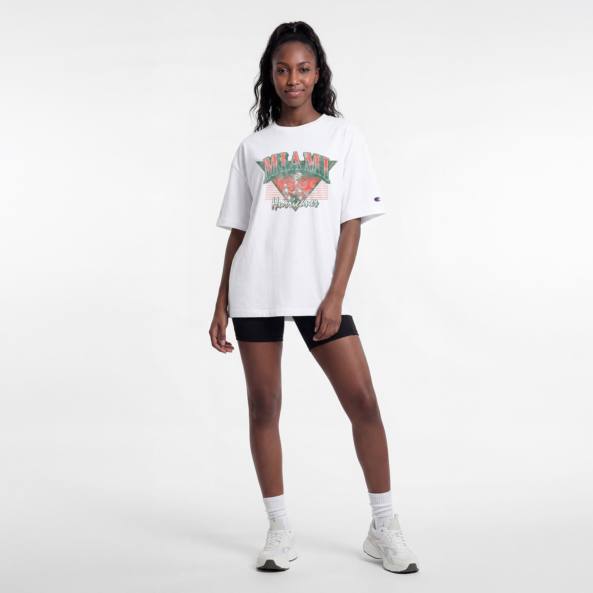 Women's Champion White Miami Hurricanes Retro Oversized T-Shirt