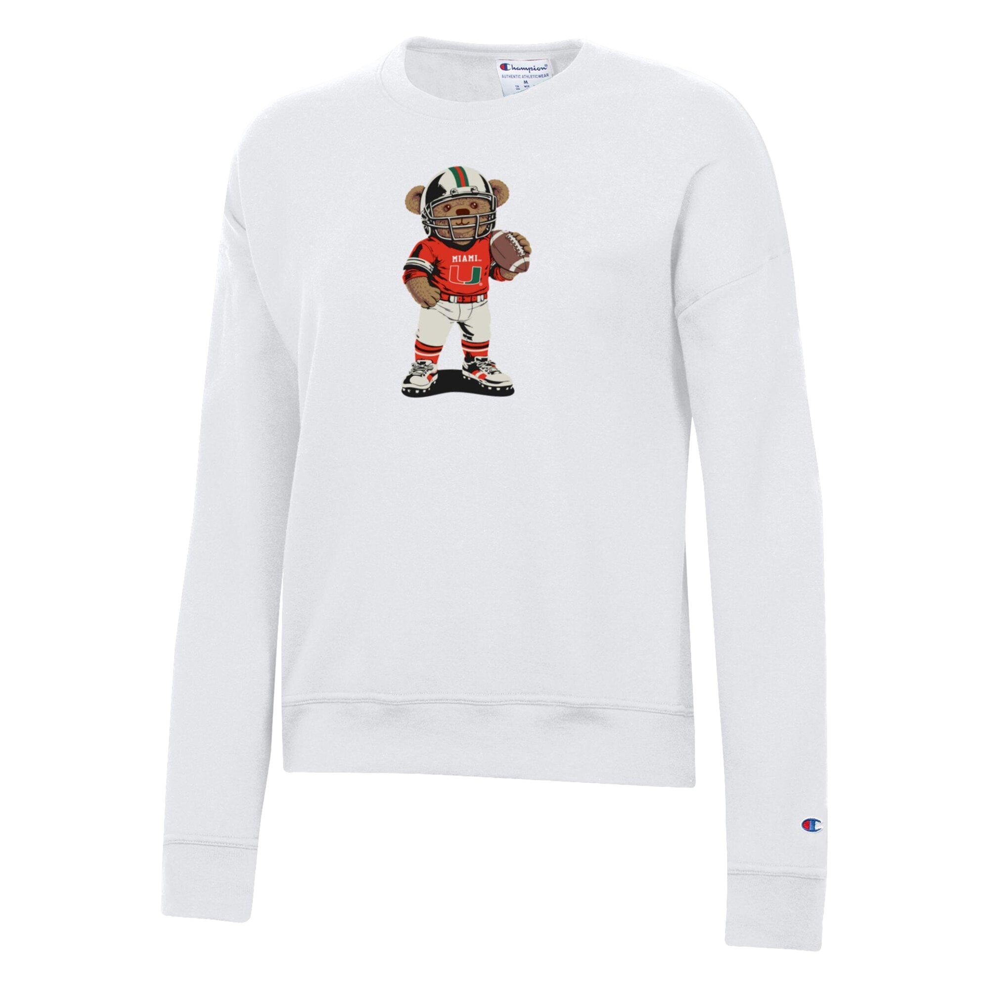 Women's Champion White Miami Hurricanes Teddy Bear Sweatshirt