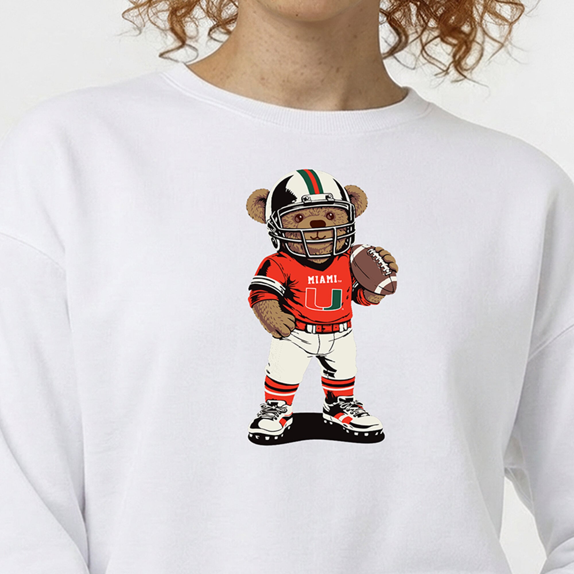 Women's Champion White Miami Hurricanes Teddy Bear Sweatshirt