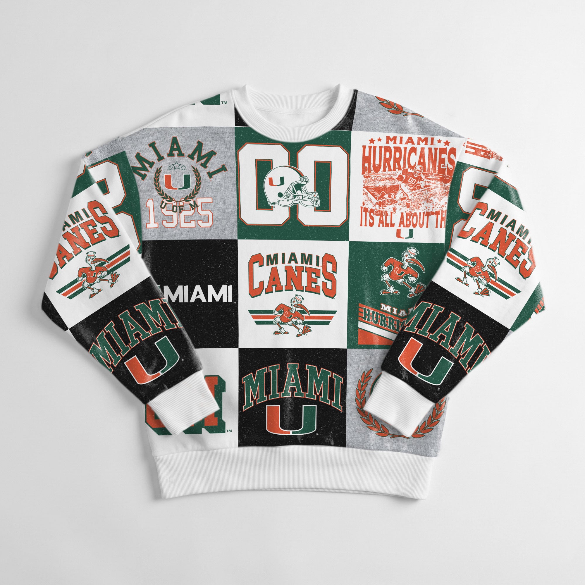 Pull à manches longues patchwork vert Miami Hurricanes Highlight Reel pour femme