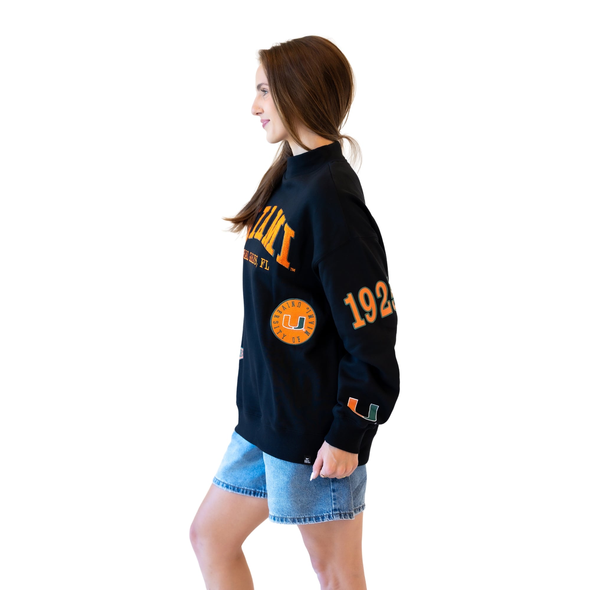 Sweat-shirt à col montant noir écusson Miami Hurricanes pour femme, collection Gameday Social.