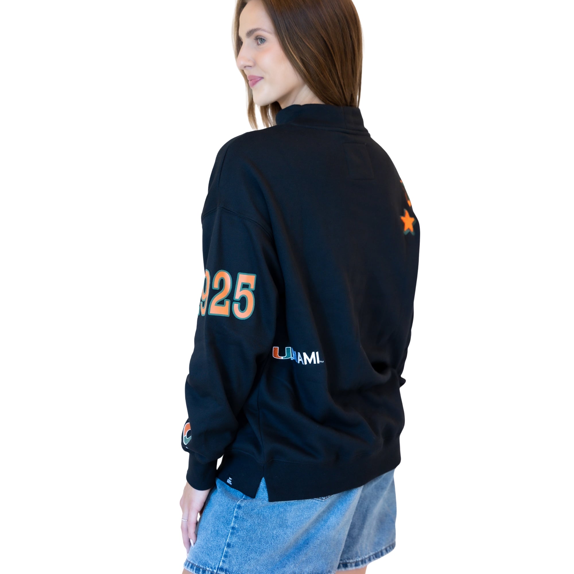 Sweat-shirt à col montant noir écusson Miami Hurricanes pour femme, collection Gameday Social.