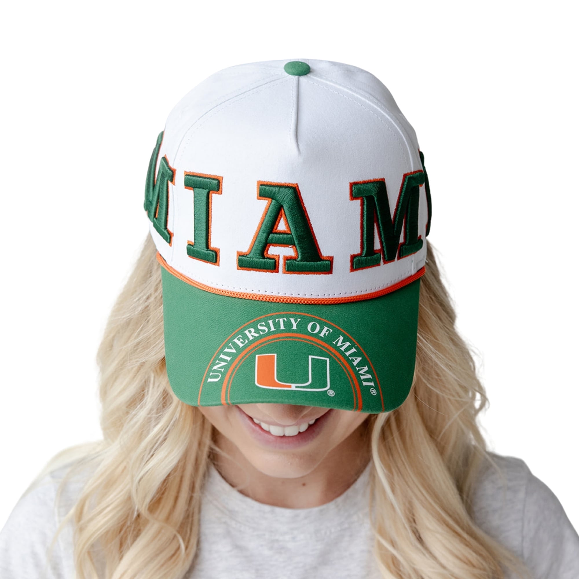 Women's Gameday Social  White/Green Miami Hurricanes Five-Panel Rope Away Adjustable Hat