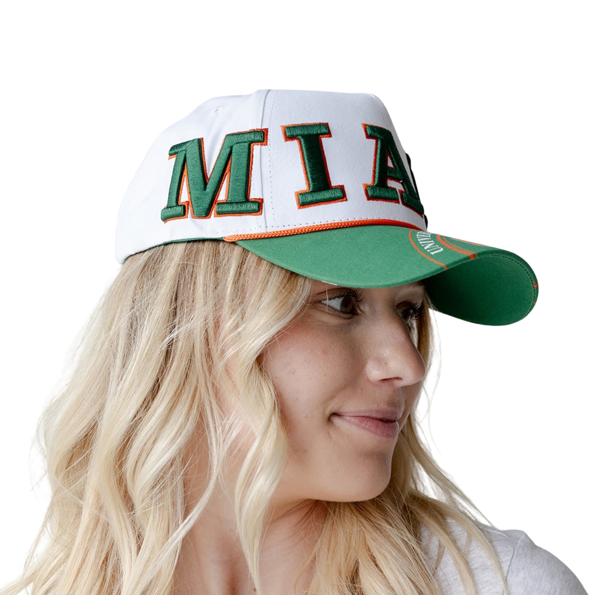 Women's Gameday Social  White/Green Miami Hurricanes Five-Panel Rope Away Adjustable Hat