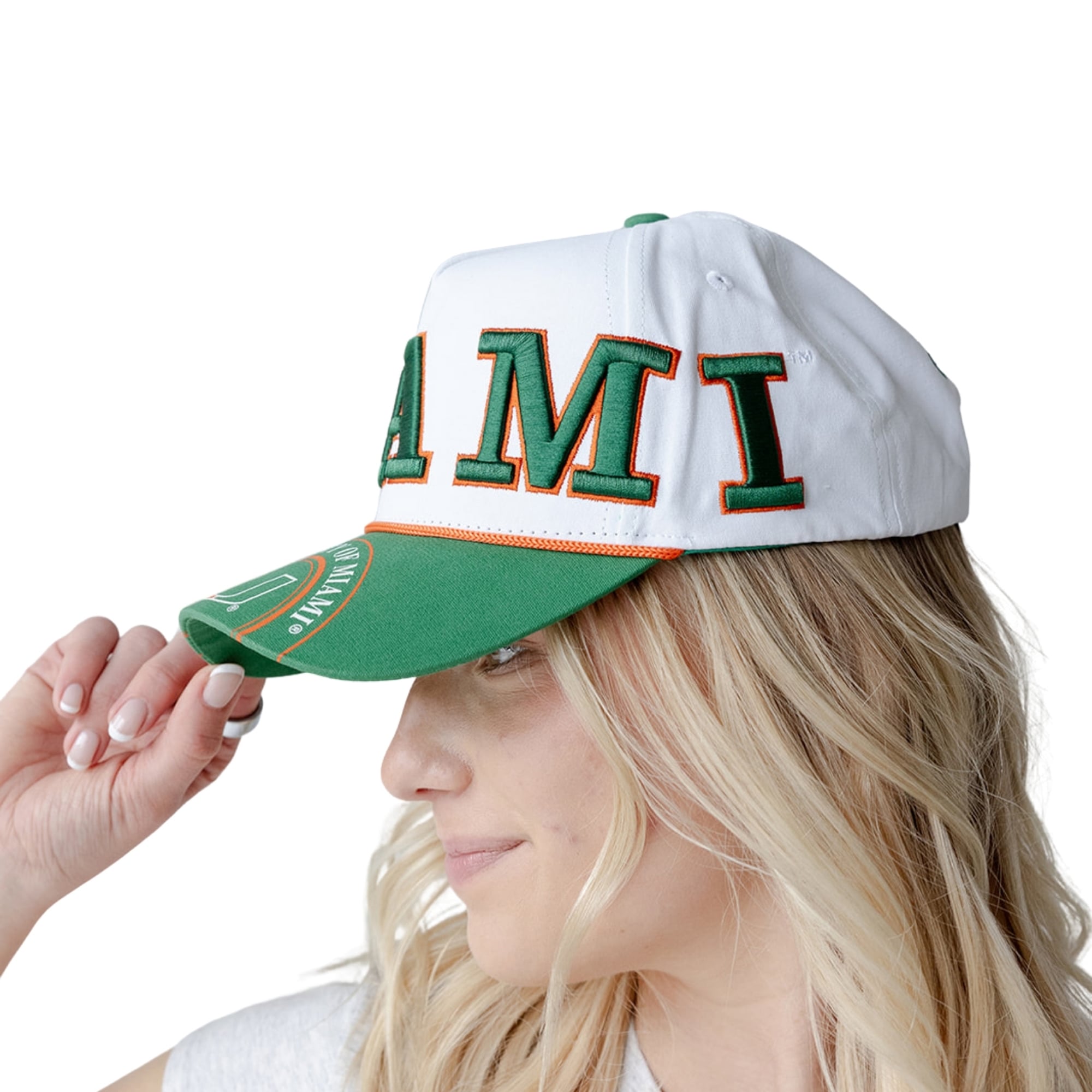 Women's Gameday Social  White/Green Miami Hurricanes Five-Panel Rope Away Adjustable Hat