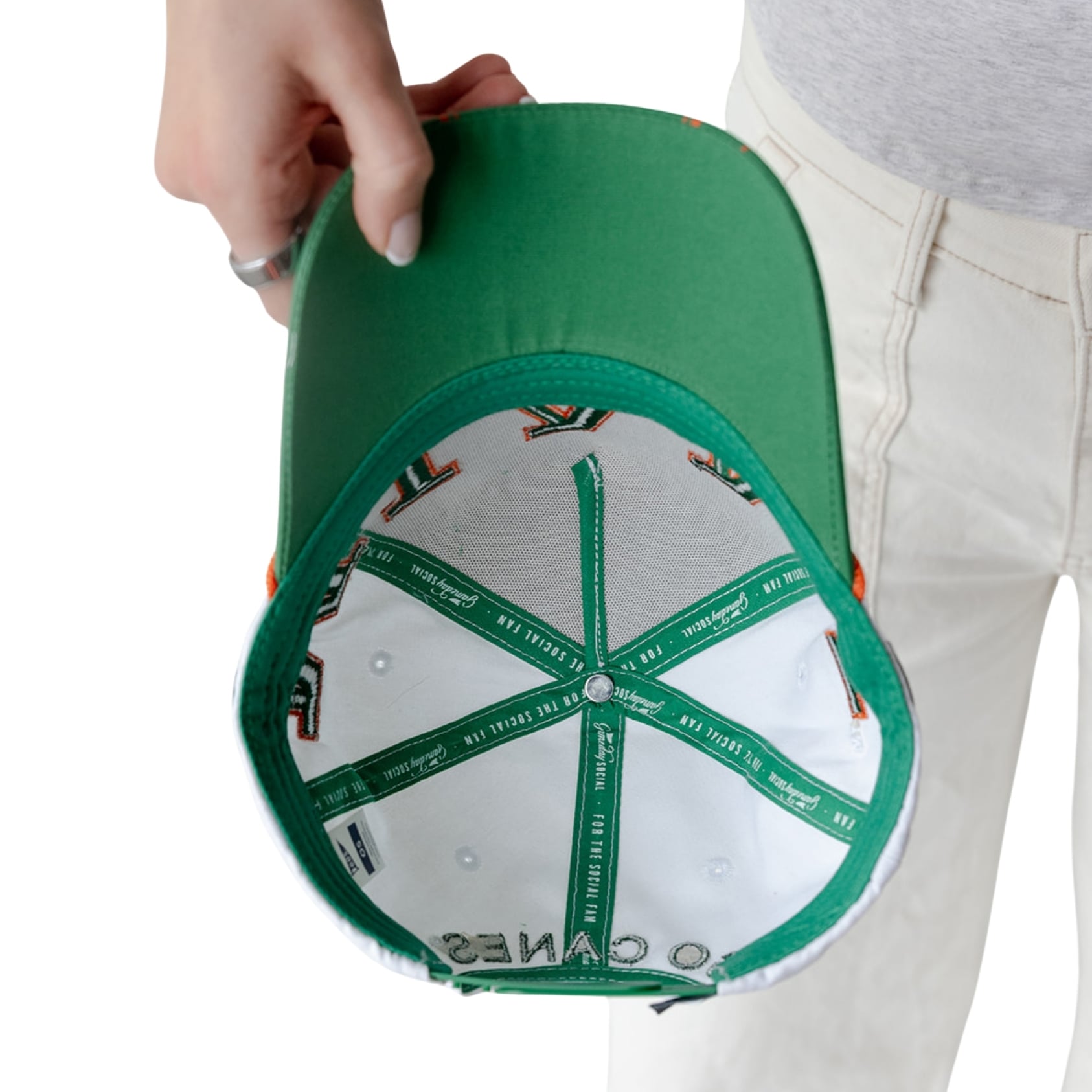 Women's Gameday Social  White/Green Miami Hurricanes Five-Panel Rope Away Adjustable Hat