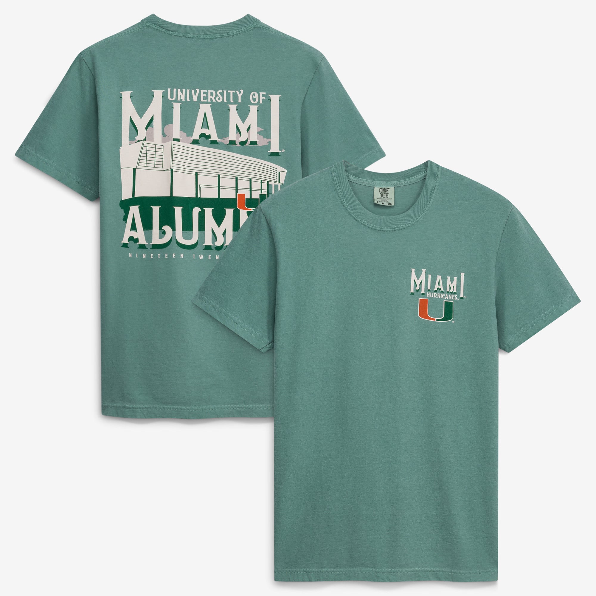T-shirt vert pour femmes Miami Hurricanes Comfort Colors Campus Alumni