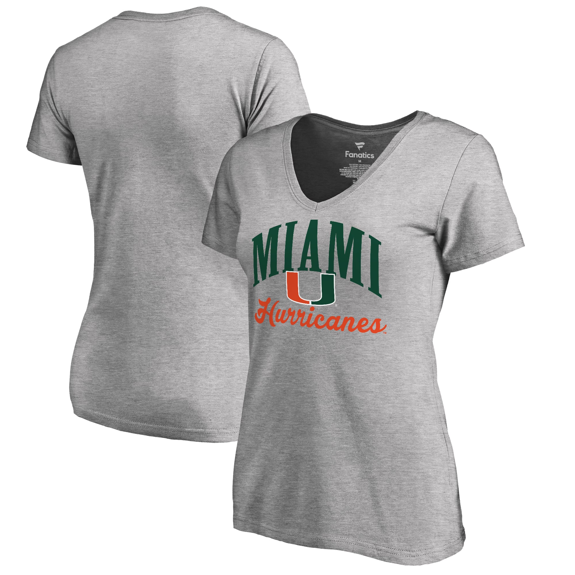 Women's Heather Gray Miami Hurricanes Victory Script V-Neck T-Shirt