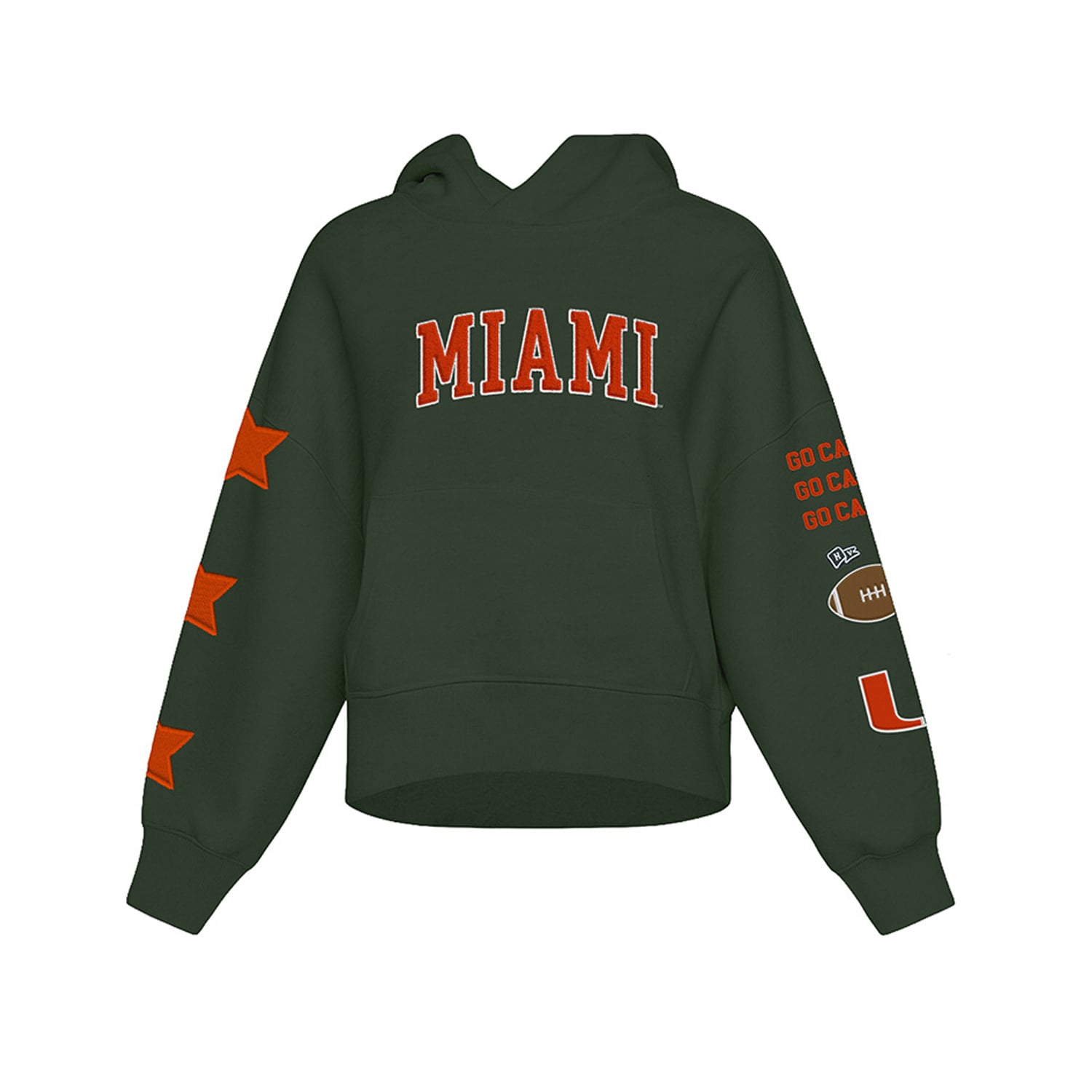Sweat à capuche court vert Miami Hurricanes pour femme de la marque Hype and Vice.