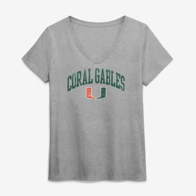 Miami Hurricanes Logo Athletic Women's Team V-Neck T-Shirt - Gray
