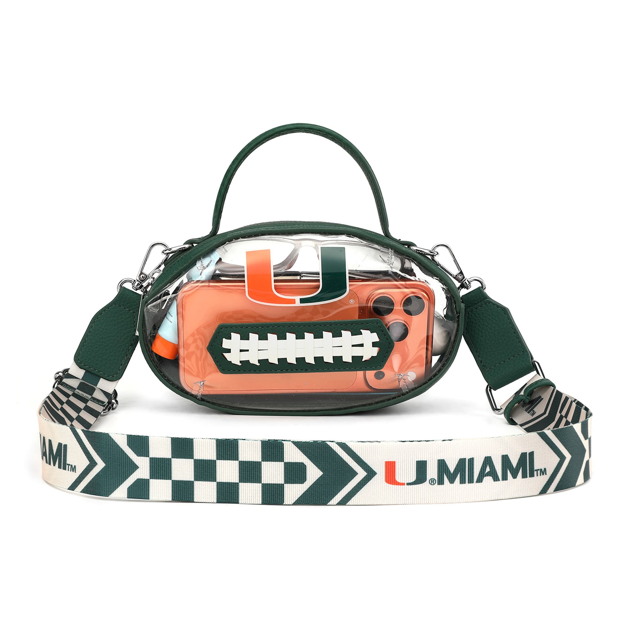 Sac bandoulière transparent Montana West pour femme, motif Miami Hurricanes.