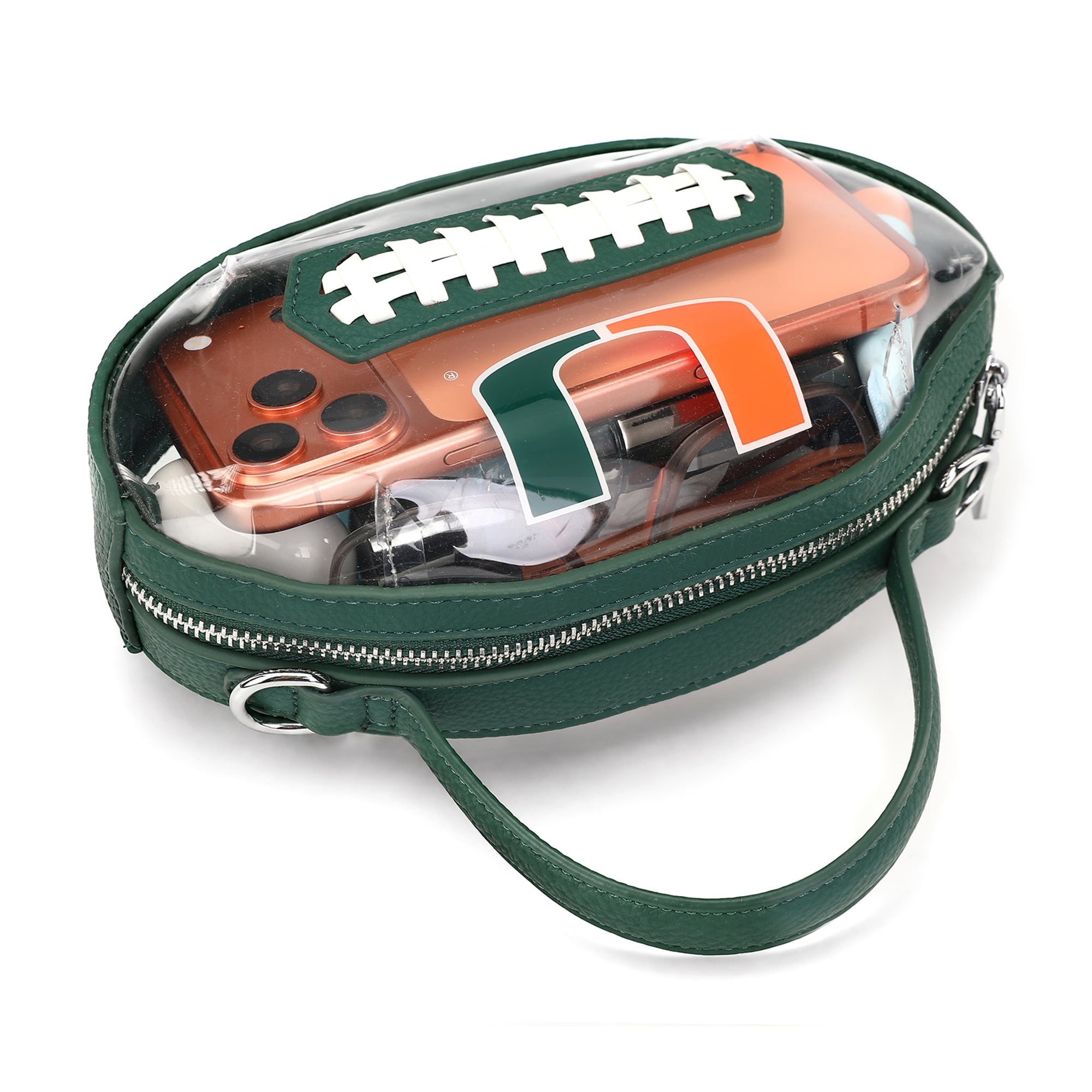 Sac bandoulière transparent Montana West pour femme, motif Miami Hurricanes.