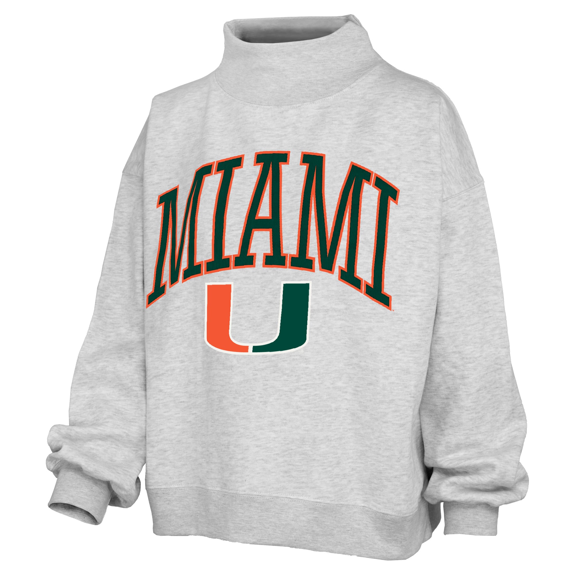 Women's Pressbox Gray Miami Hurricanes Nelson Texture Lingo Mock Neck Fleece Sweatshirt