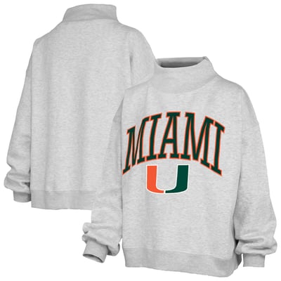 Miami Hurricanes Pressbox Women's Nelson Texture Lingo Mock Neck Fleece Sweatshirt - Gray