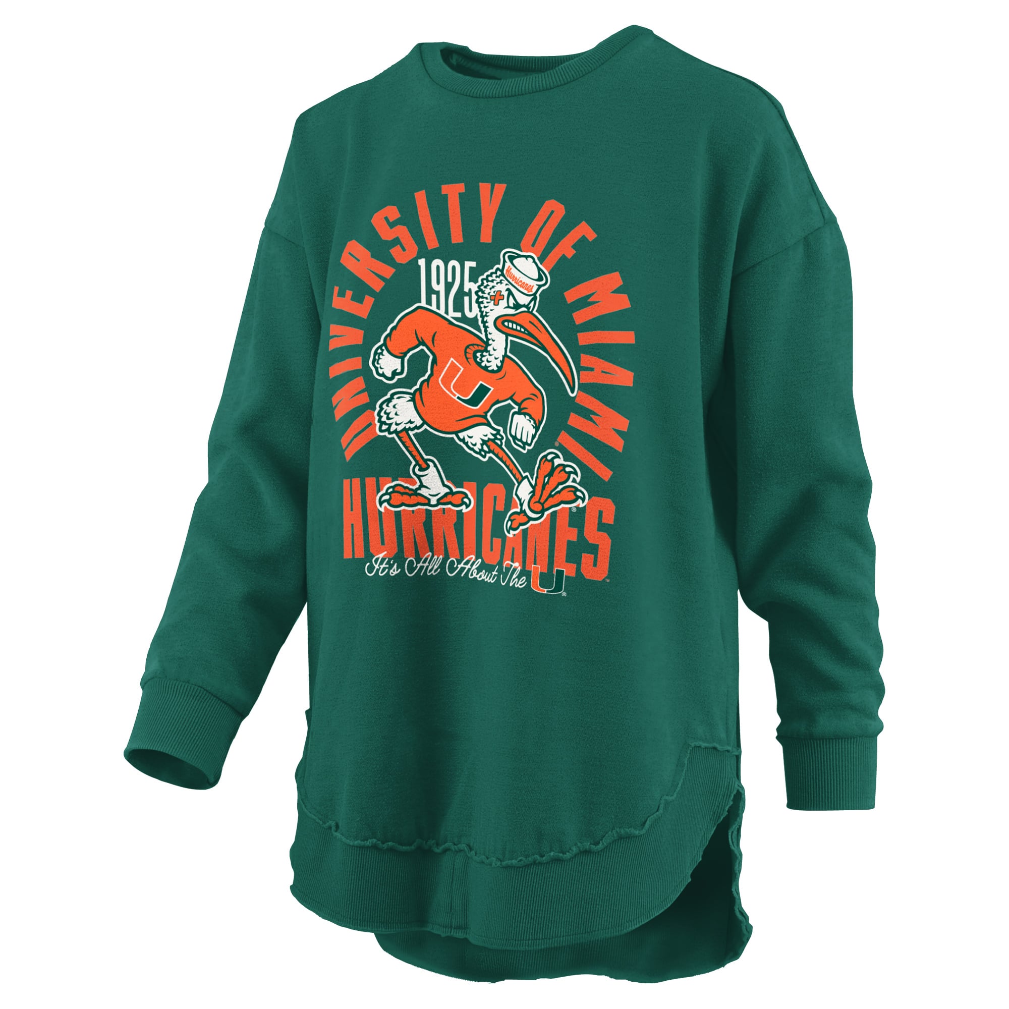 Sweat-shirt à col rond Pressbox vert pour femmes, Miami Hurricanes Blitz