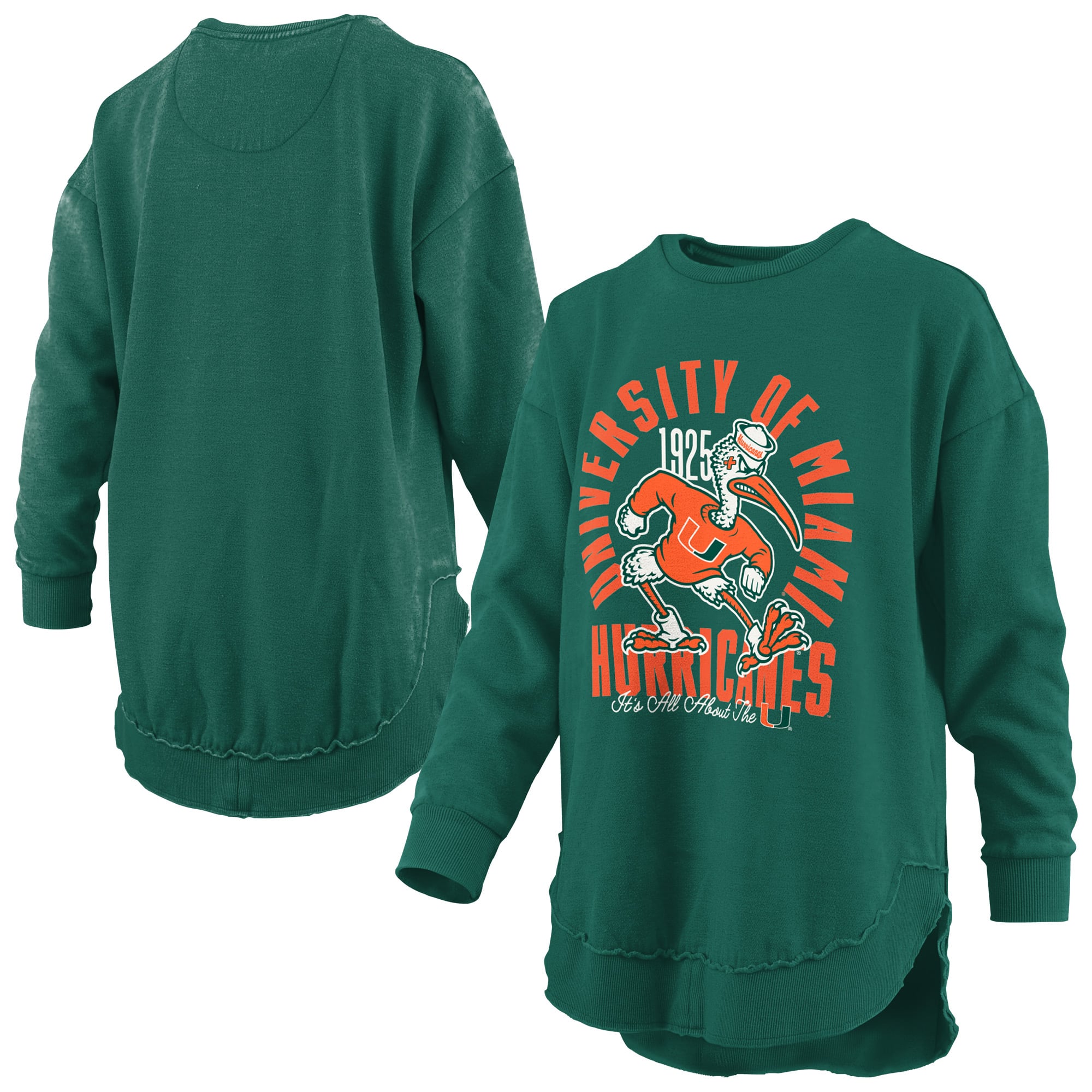 Sweat-shirt à col rond Pressbox vert pour femmes, Miami Hurricanes Blitz