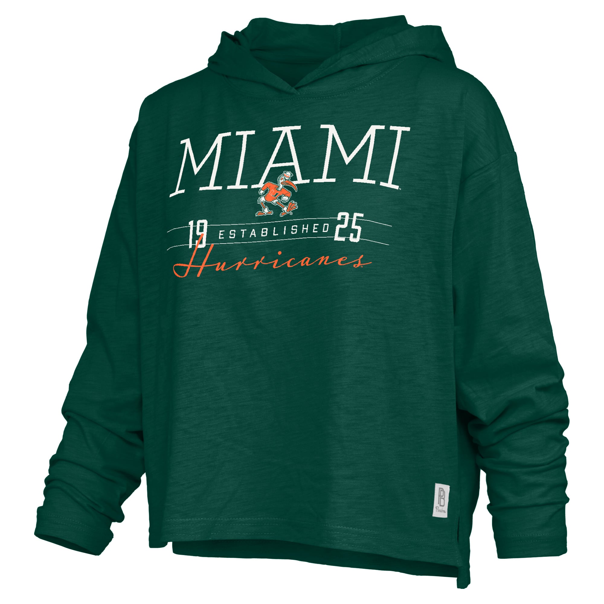 Women's Pressbox  Green Miami Hurricanes Castillo Slub Waist Length Long Sleeve Hooded T-Shirt