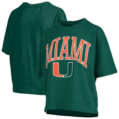 Miami Hurricanes Pressbox Women's Oversized Nelson Arch Over Logo Slub T-Shirt - Green